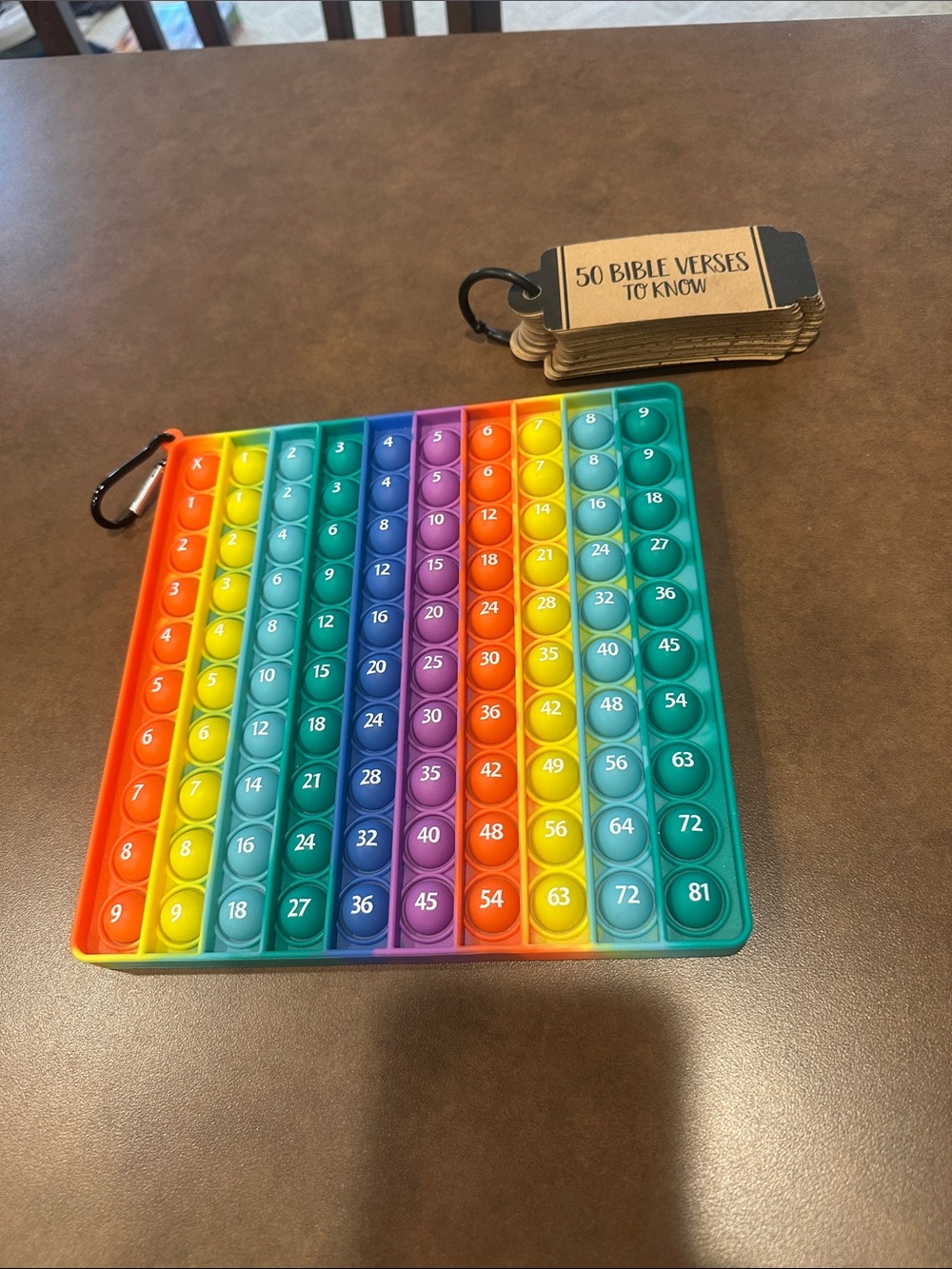 ✖️Multiplication Grid Pop-It and 50 Bible Verses To Know with Keyring ✝️